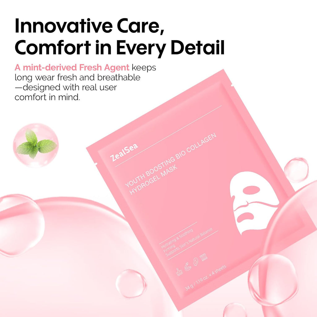 ZealSea Bio Collagen Hydrogel Face Mask - Overnight Jelly Gel for Deep Hydration & Pore Care | 4 Pack