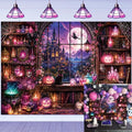 Pink Halloween Witch Library Backdrop 7x5FT for Party & Photo Booth Decorations