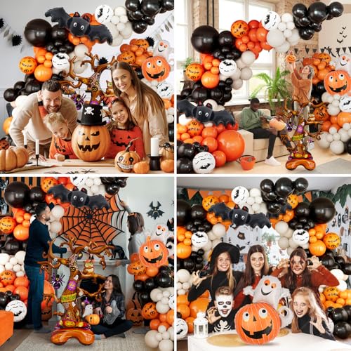 Halloween Balloon Arch Kit with Black, Orange, White Balloons & Foil Decorations