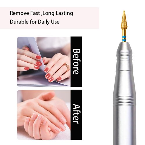 ERUIKA 10pcs Diamond Cuticle Clean Nail Drill Bits Set,Professional Safety Rotary Carbide Under Nail Cleaner Russian Manicure Nail Bit for Cuticle Dead Skin,Nail Prepare Salon Tools(Gold, Medium-M)