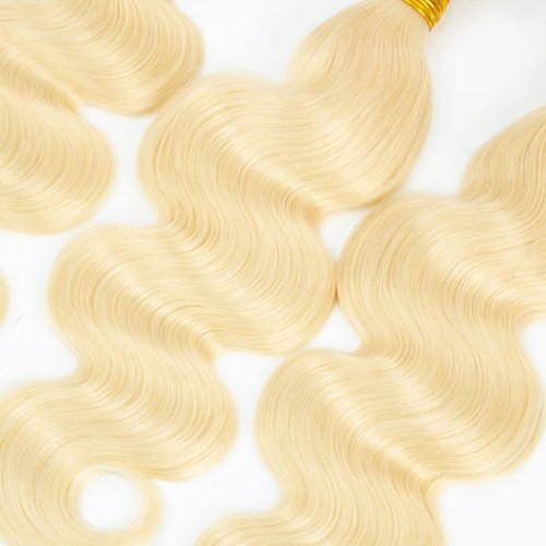 Aikebi Brazilian Human Hair Bundles 12 14 16 Inch Blonde 613 Color Body Wave Bundles Human Hair 100% Unprocessed 10A Quick Weave for Black Women Soft Sewn In with Double Weft
