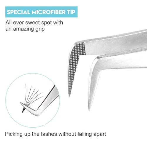 Ms.Queen Lash Tweezers for Eyelash Extensions,Professional 5Pcs Fiber Tip Curved Isolation 45 90 Degree Boot Volume Lash Tweezers for Extensions, Blue