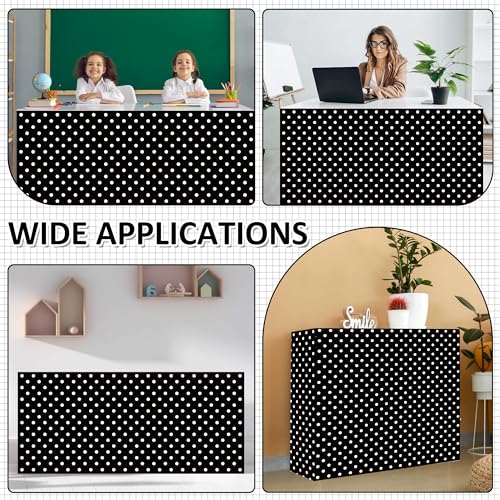 Polka Dot Table Skirt for Teacher Desk and Party Decor, Black White, 82 Inch