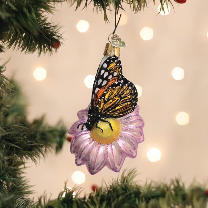 Handcrafted Glass Monarch Butterfly Ornament for Christmas Tree - Holiday Decor