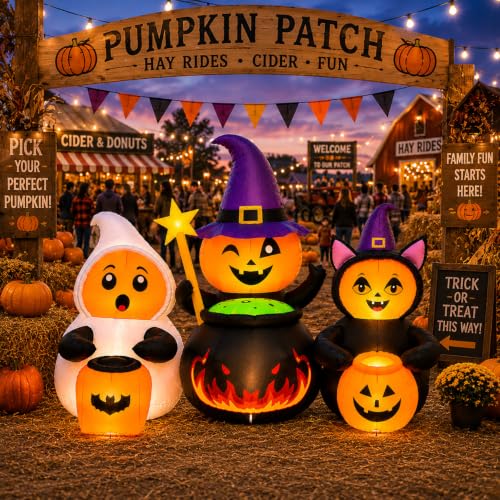 Halloween Inflatable Pumpkin Trio 7FT Yard Decoration with LED Lights - Costume Party Scene