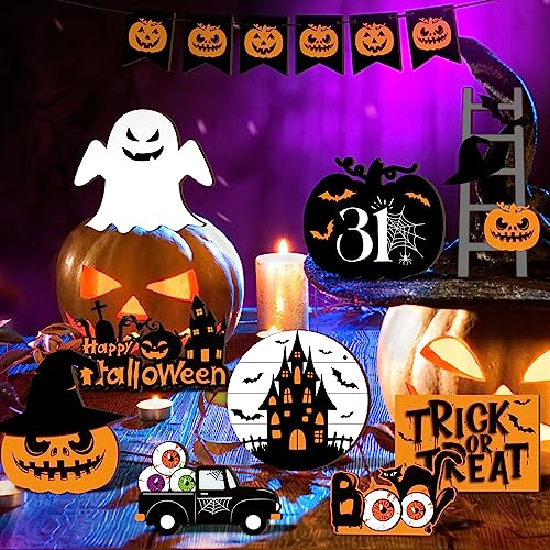 Halloween Wooden Tiered Tray Decor Set with Plush Gnome - 18 Pieces