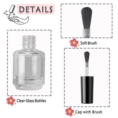 Agidea Empty Nail Polish Bottles with Paddle Brush, 6PCS Empty Glass Clear Refillable Nail Polish Containers Vials with Mixing Balls & Funnels & Black Cap for DIY Nail Art Samples (15ML)