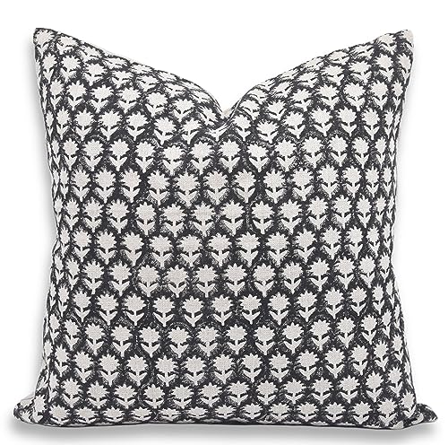 Black Handmade Linen Throw Pillow Cover 20x20 with Zipper - Farmhouse Decor