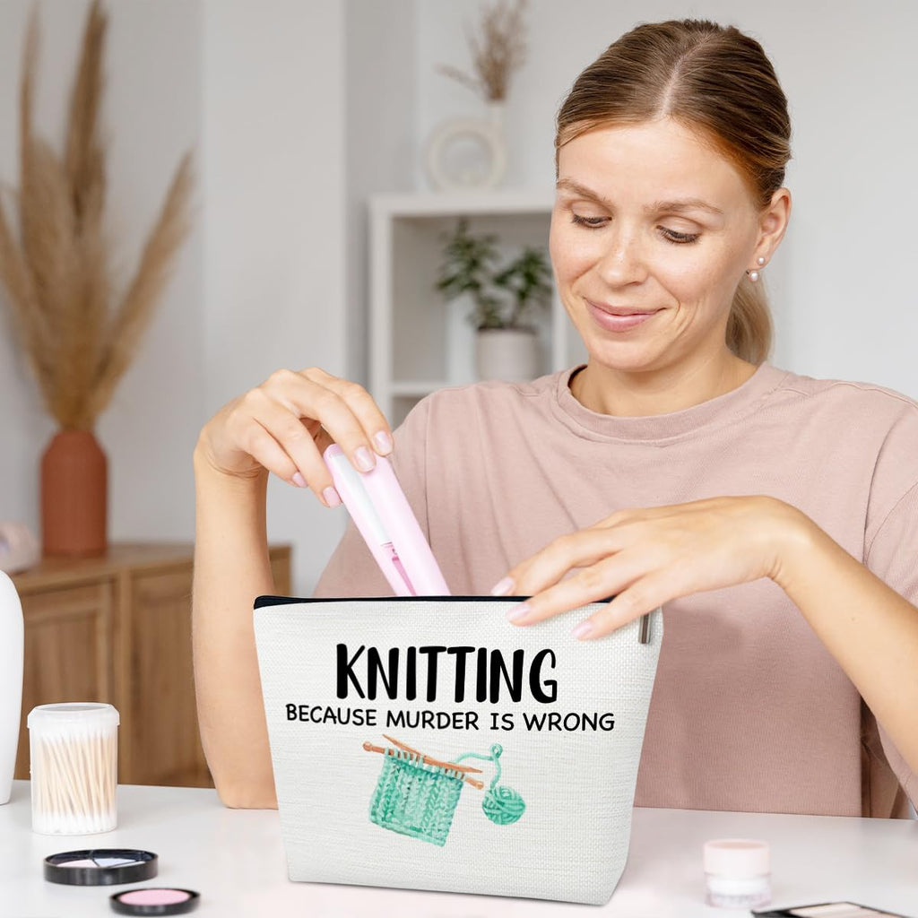 Ythuil Funny Knitting Gifts Makeup Bag, Crocheting Gifts for Knitters Lovers, Women, Crocheter Supplies Stuff, Cosmetic Bag for Purse