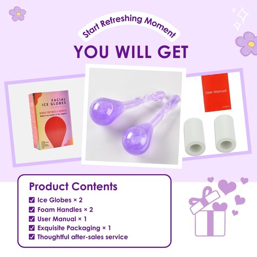 Facial Ice Globes, Cryo Cooling Balls with Anti-Slip Handle for Face, Eyes & Neck, Relaxing Beauty Massage Tool for Soothing and Refreshing Skincare Routine, Quicksand Purple