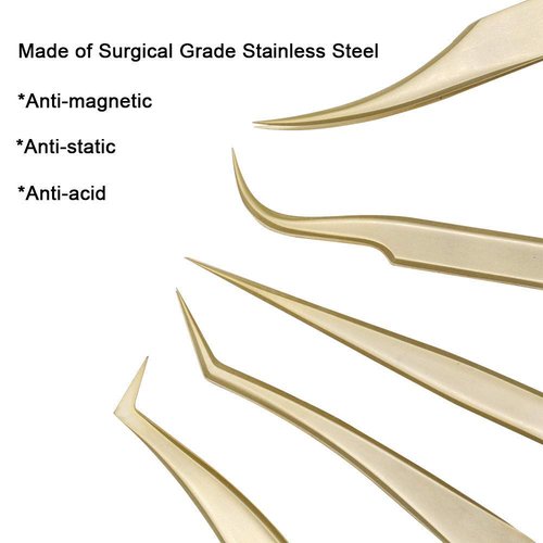 Ms.Queen Eyelash Extension Tweezers-Precision Tweezers for 2D-6D Volume&Individual False Lashes Extensions-Golden-Curved Tweezers