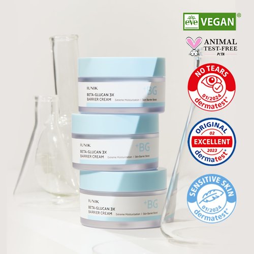 IUNIK Beta-Glucan Non-Sticky Deep Moisture Hydration 3x Barrier Cream Day&Night Moisturizer Quick Absorption Barrier Strengthening for Sensitive Dry Skin with Shea Butter Panthenol Korean Skincare