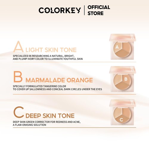 COLORKEY Concealer Palette - Long-Lasting, Blendable Formula for Dark Circles & Imperfections | 3 Colors