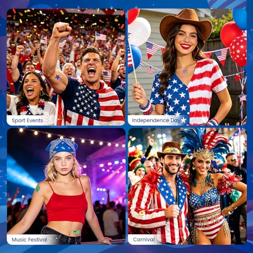 4th of July Makeup Set with Glitter Freckles Face Tattoos & Gems - Variation of Set A