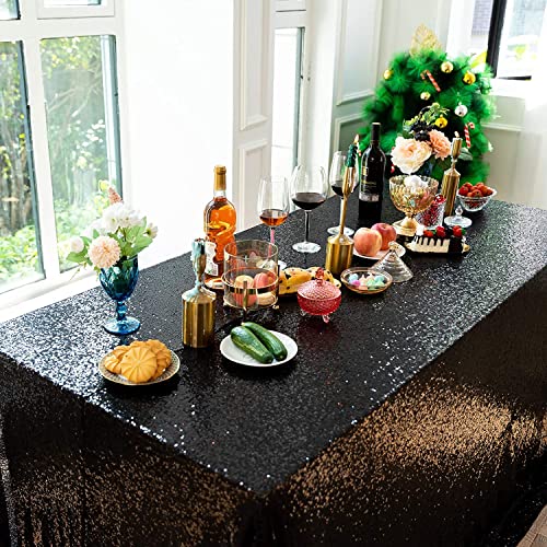 Black Sequin Rectangular Tablecloth 90x132 Inch Glitter Party Cover - Variation: Black / 132" x 90"