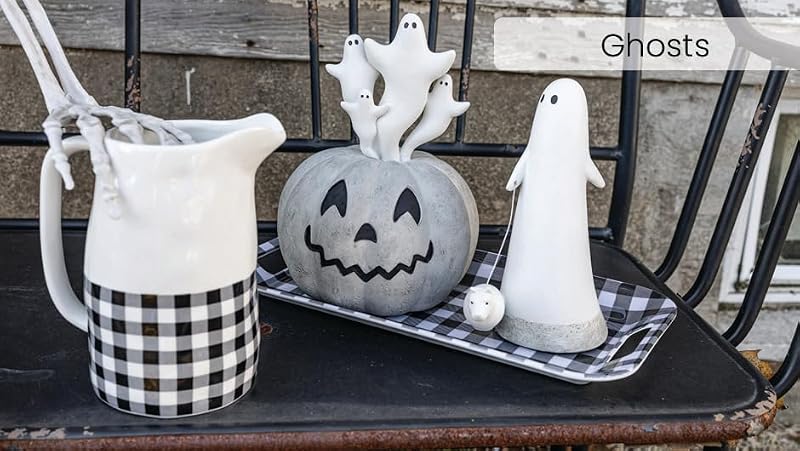 Halloween Figurine Set - Ghost & Jack-O-Lantern Tabletop Decorations 7x10 Inches - Fall Autumn Home Decor with Variation Ghosts & Jack-O-Lantern