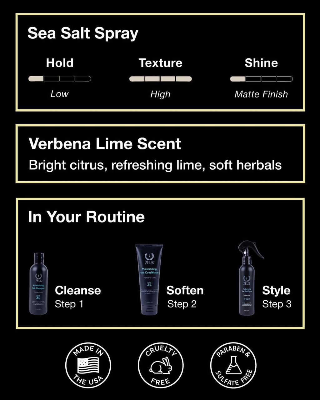 ZEUS Texturizing Sea Salt Hair Spray - Professional Volumizing Mist for Effortless Beachy Hair & Beard, Lightweight Hold