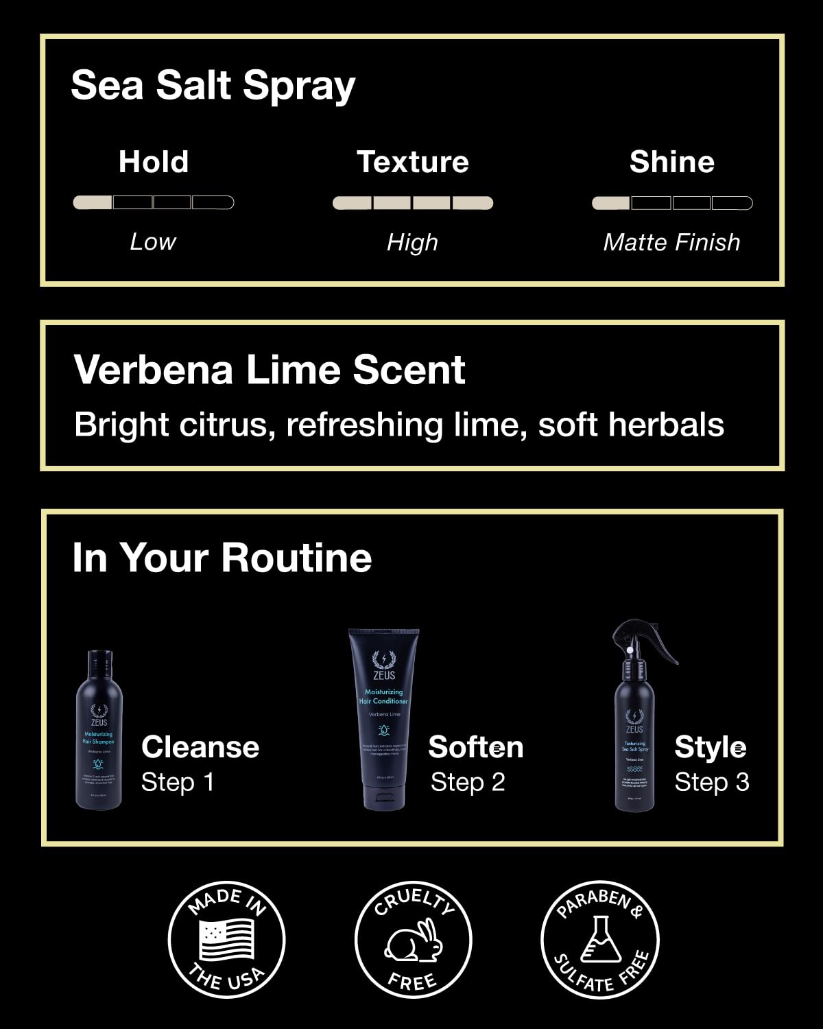 ZEUS Texturizing Sea Salt Hair Spray - Professional Volumizing Mist for Effortless Beachy Hair & Beard, Lightweight Hold