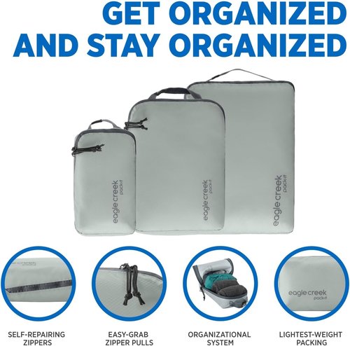 Eagle Creek Pack-It Isolate Cube Set - Stackable Packing Cubes with Easy Grab Zipper - Storm Grey - XS/S/M