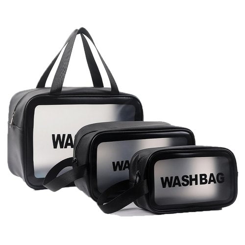 Miss or Miss Travel Wash Toiletry Bag for Women Men, Translucent Waterproof Makeup Cosmetic Bag Travel Organizer for Accessories, Toiletries,Set of 3,Black
