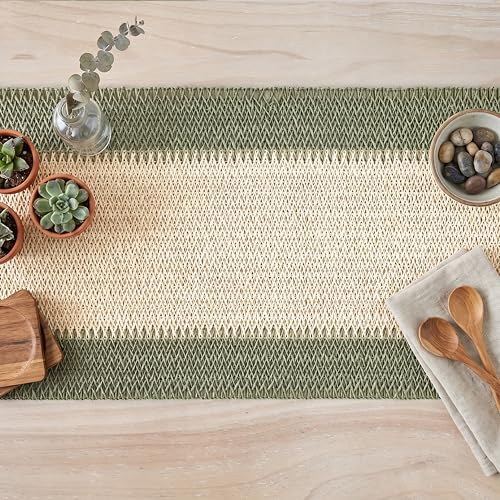 Farmhouse Rustic Paper Braided Table Runner - Dark Green, 12x120 Inch