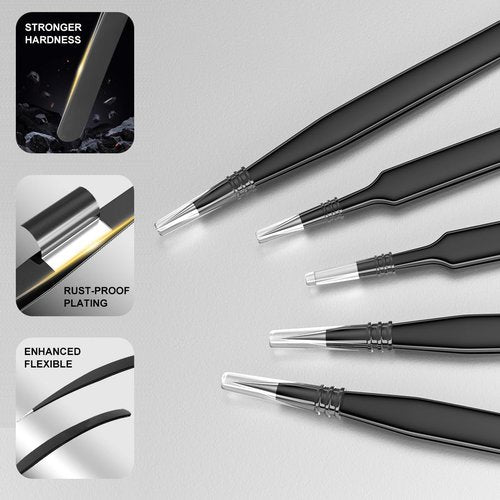 Antonki 12 Pack Precision Tweezers Set for Craft, Soldering, Jewelry, Facial Hair, Eyebrow, Ingrown Hair Removal, Eyelash Extension- with Case