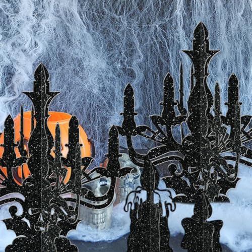 6Pcs Halloween Black Paper Candle Holders Wall Hanging Decor Set