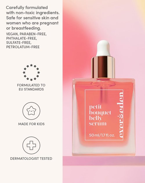 Evereden Petit Bouquet Belly Serum - Clean & Vegan Pregnancy Oil | Non-Toxic Stretch Mark Treatment | 1.7 fl oz