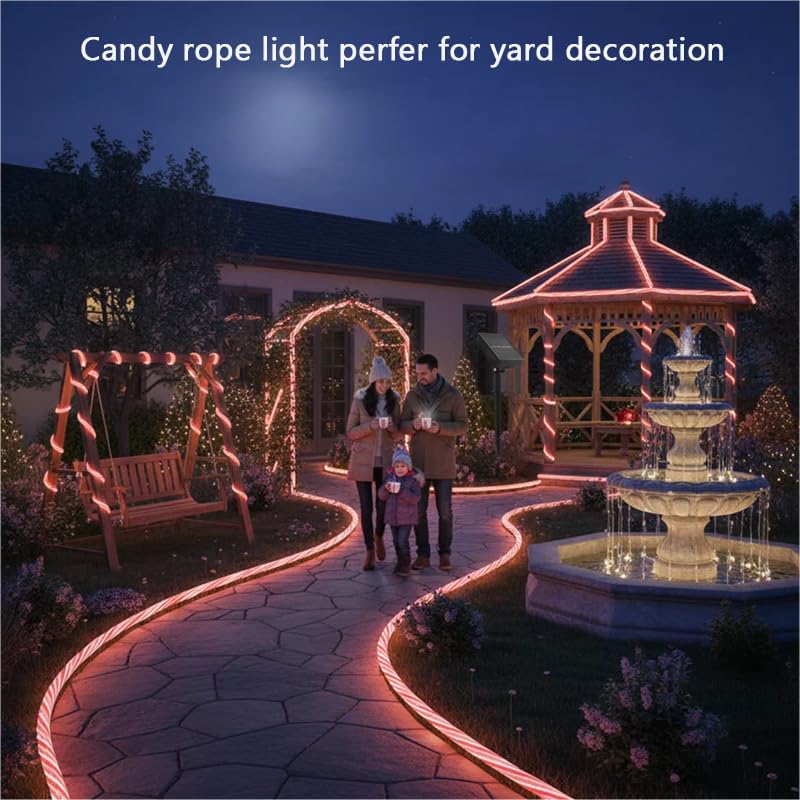 Halloween Candy Cane Solar Rope Lights 33Ft 100 LED Outdoor Decor - Candy Variation