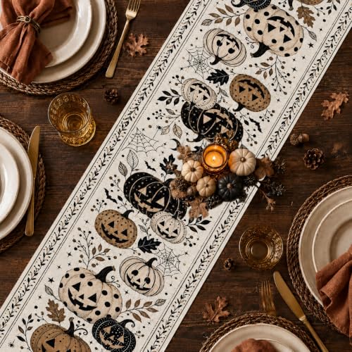 Rustic Pumpkin Halloween Table Runner - 13x72 Inches for Party & Dining