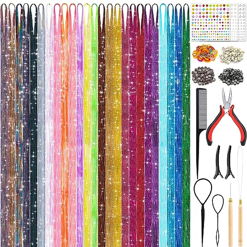 25 Colors Fairy Hair Tinsels Kit - 5000 Glitter Strands for Hair Extensions & Styling
