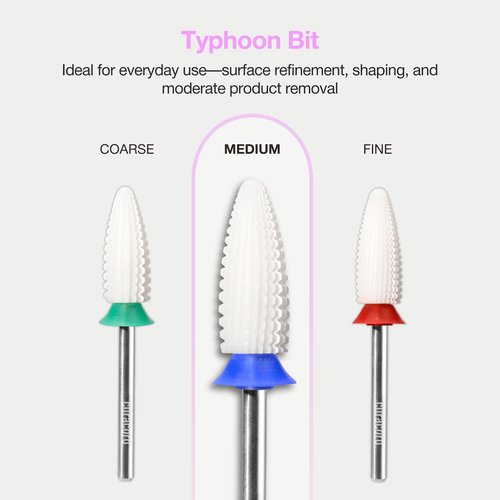 Curacoro Ceramic Nail Drill Bit 3/32" - Typhoon Bit, 2 Way (Medium), Spiral Flute Design for Fast, Controlled Filing, Efficient Product Reduction & Smooth Shaping, Salon & Home Use