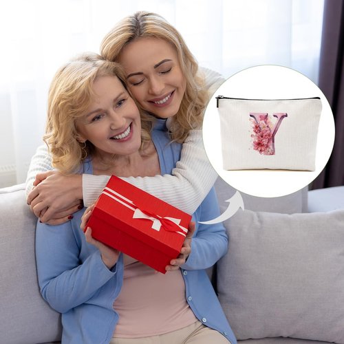 DHKG Initial Makeup Bag Personalized Cosmetic Bag Monogrammed Gifts for Women Sister Bride Nurse Travel Organizer Zipper Pouch Teacher Gifts Mothers Day Birthday Bridal Shower Gifts, Pink Letter Y