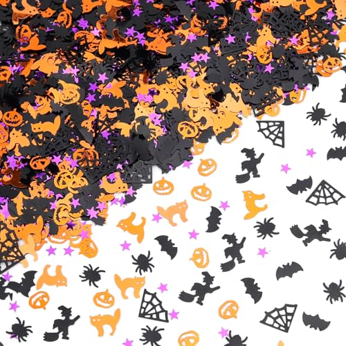 Halloween Glitter Confetti Sequins - 60g Metallic Foil Decorations, Pumpkin Bat Spider Witch Cat Star Web, Halloween Style
