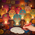 LemonRoad Day of the Dead Skull Candle Holders - DIY Wooden Marigold Ofrenda Decor - Variation of Skull