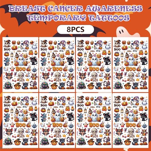 Halloween Temporary Tattoos Set - 8 Sheets 200+ Spooky & Cute Designs - Happy Boo Day Variation