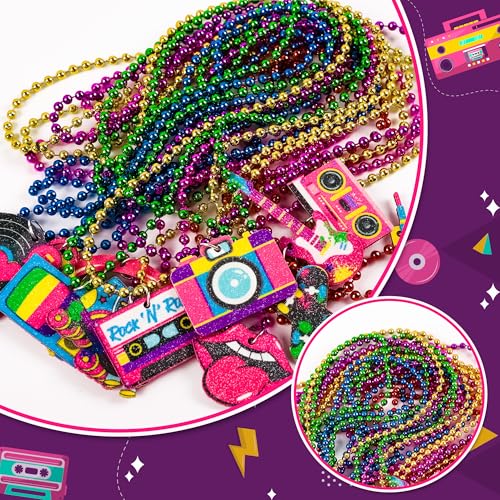 36PCS 80s Party Beads - Neon Disco Rock Accessories for Women & Teens - Retro Costume Favors