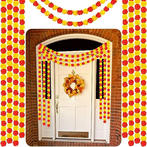 Artificial Marigold Garlands 10 Pack 5 ft Bright Red and Yellow Flower Decor