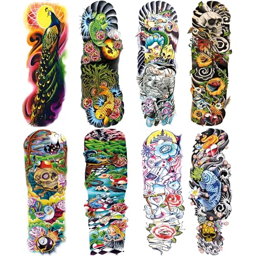 Watercolor Full Arm Temporary Tattoo Sleeve Set - Colorful Sleeve Tattoos