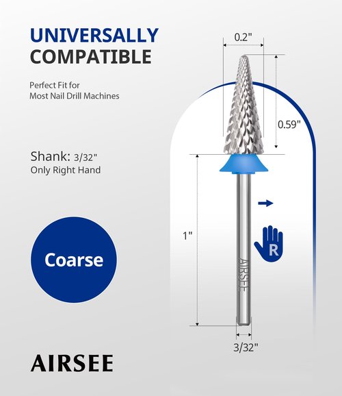 AIRSEE Tungsten Carbide Acrylic Tapered Nib Nail Drill Bit Efile Electric File Machine Head Tip for Manicure Polishing Art Remove Gel 3/32" 2 Way Professional Tech Tree Shaped Medium-M