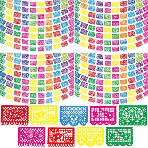 Mexican Party Decorations Banner Set - 32 Papel Picado Fiesta Banners - 480 Feet, Bright Colors, Reusable