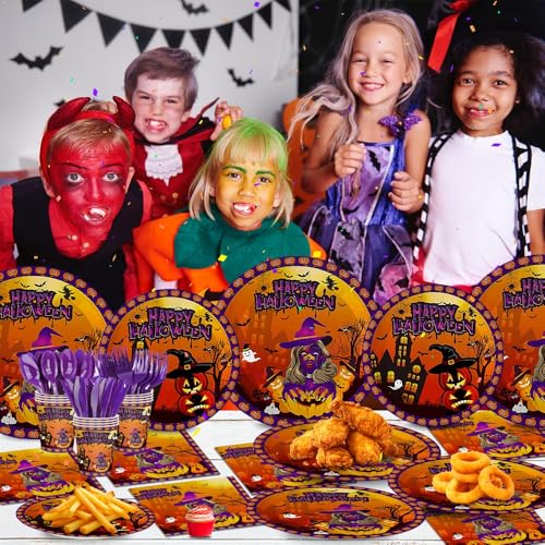 Halloween Party Tableware Set - 20 Plates, Napkins, Cups & Utensils for 20 Guests