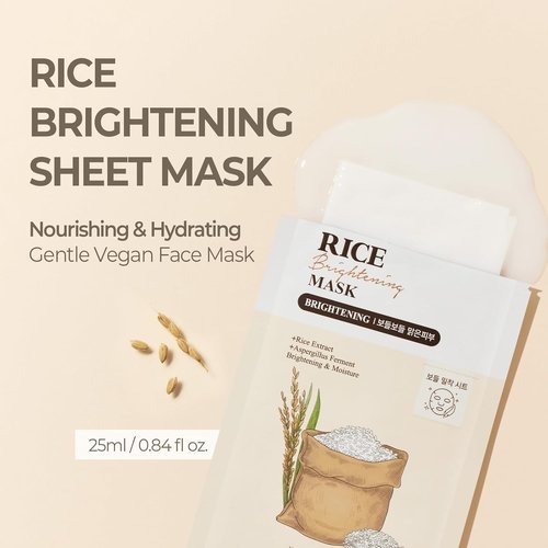 SKINFOOD Rice Daily Sheet Mask - Hydrating Vegan Face Mask with Rich Rice Essence | 10 Pack for Smooth, Radiant Skin