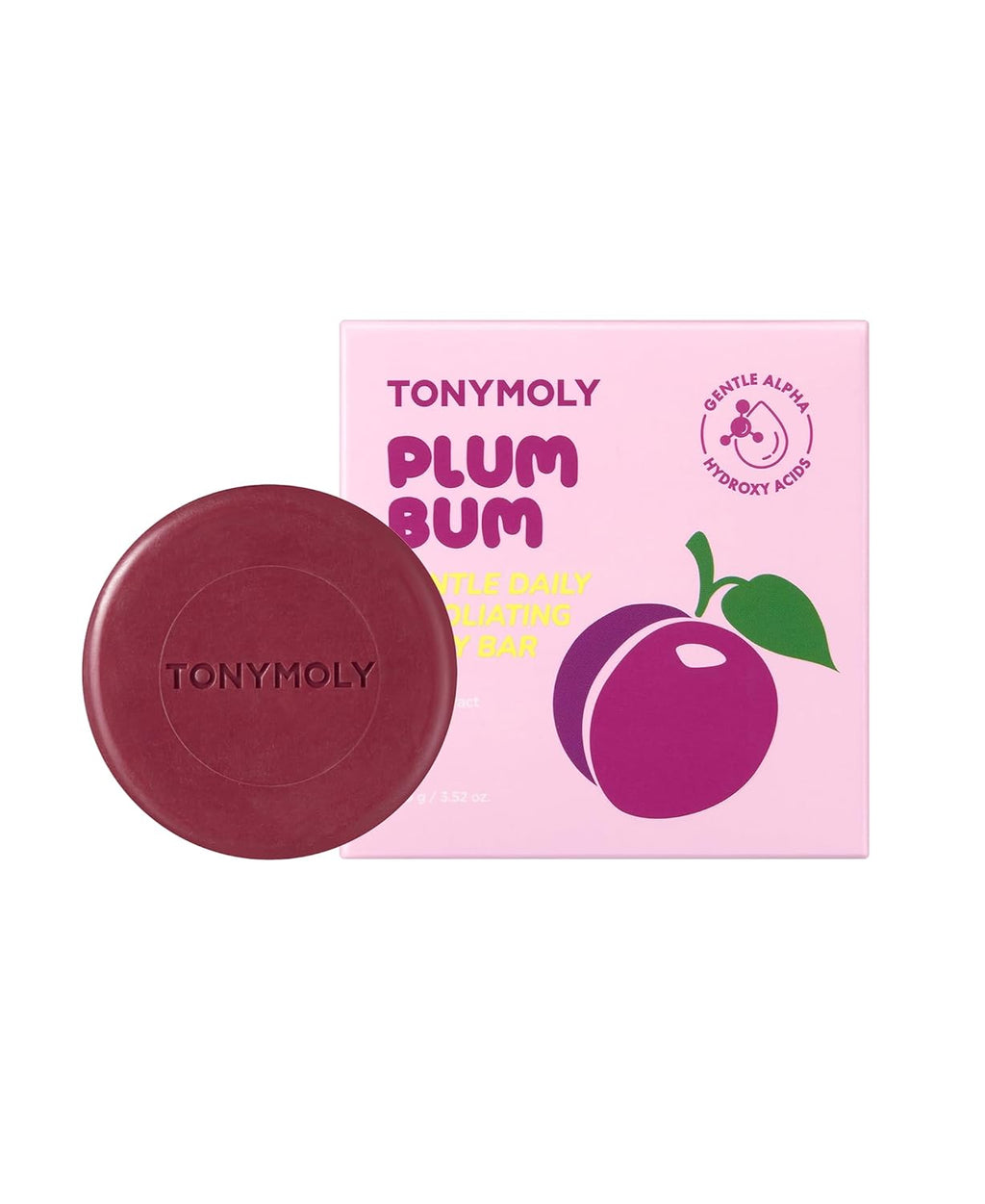 TONYMOLY AHA Exfoliating Body Bar - Gentle Daily Buffing Soap with Plum & Cica Extract for Soft Skin