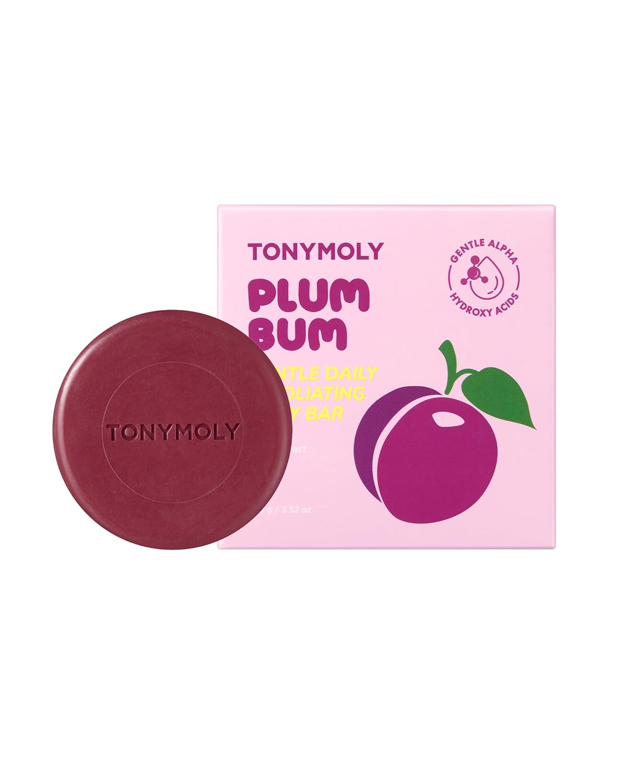 TONYMOLY AHA Exfoliating Body Bar - Gentle Daily Buffing Soap with Plum & Cica Extract for Soft Skin