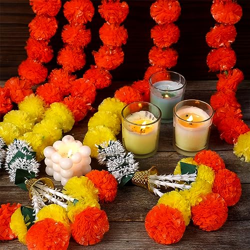 Dark Orange 5-Piece Diwali Marigold Garland Set - 5 Feet Long Artificial Floral Decor