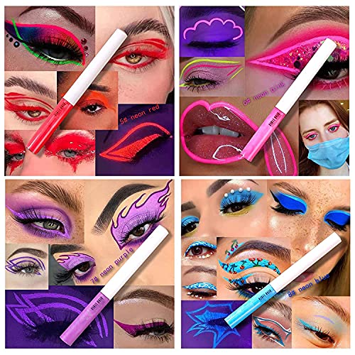 Neon Matte Liquid Eyeliner Set - 8 Bright Colors, Waterproof & Smudgeproof, UV Glow - Set 02