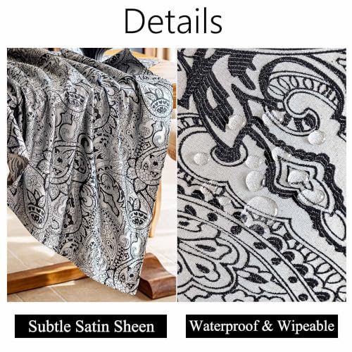 Black Damask Tablecloth for Rectangular Tables 57x102 Inches Waterproof & Wrinkle-Resistant