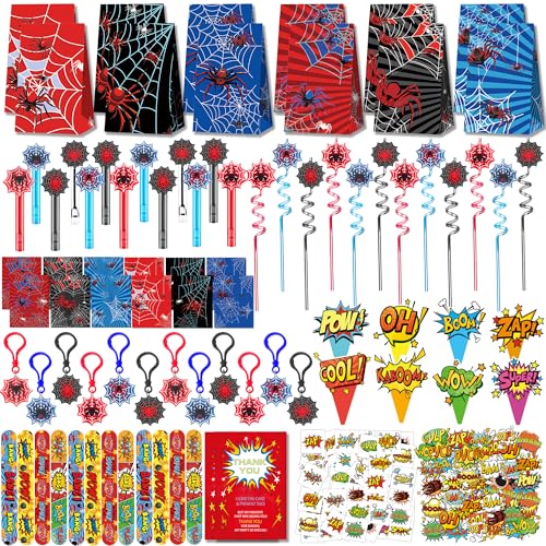 All-in-One Spider Party Favor Kit with 308 Pieces for Birthdays Halloween Events
