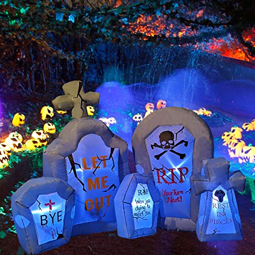 6.6 Ft Halloween Inflatable Tombstone Decoration with LED Lights for Yard Indoor Outdoor Spooky Graveyard Scene